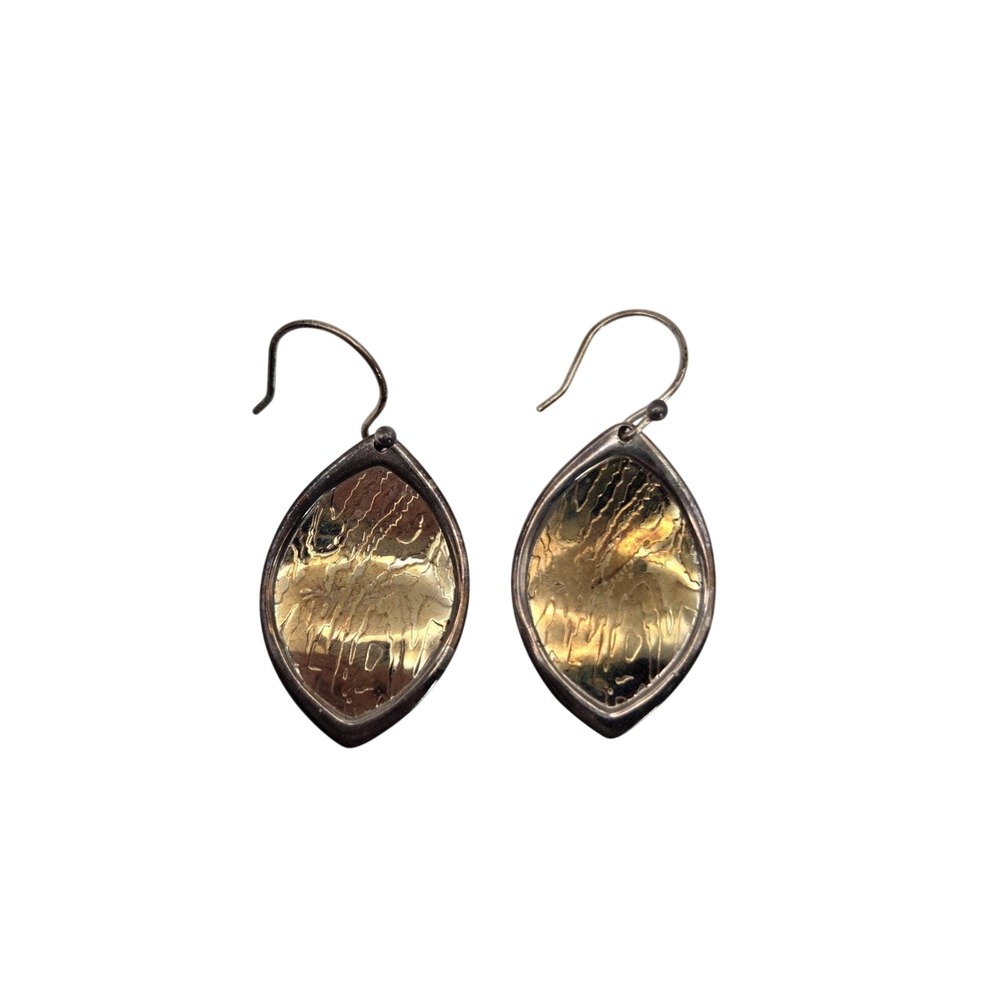 Silpada Drop‎ Earrings Womens OS Gold Silver Mixed Metal Textured Marquise Boho